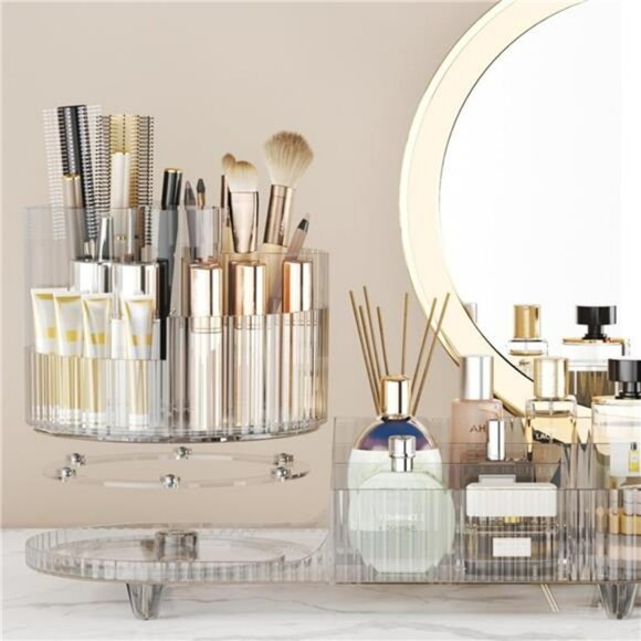 360 Rotating Makeup Organizer Large Capacity Vanity Storage Display Case - Picture 5 of 7